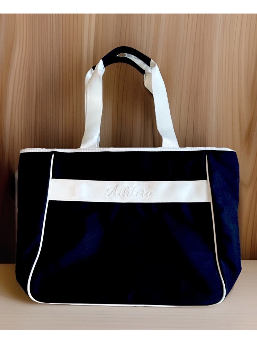 NWOT ATHLETA All About Tote Bag Navy White Nylon Lightweight Gym Travel Tote